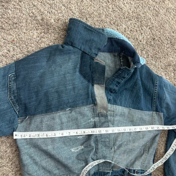 Levi's Custom Reworked Denim Jacket Upcycled Patchwork Jean Jacket Sz M Bomber - Picture 10 of 12
